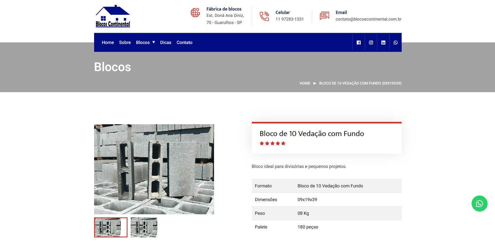 Página de produto dos blocos