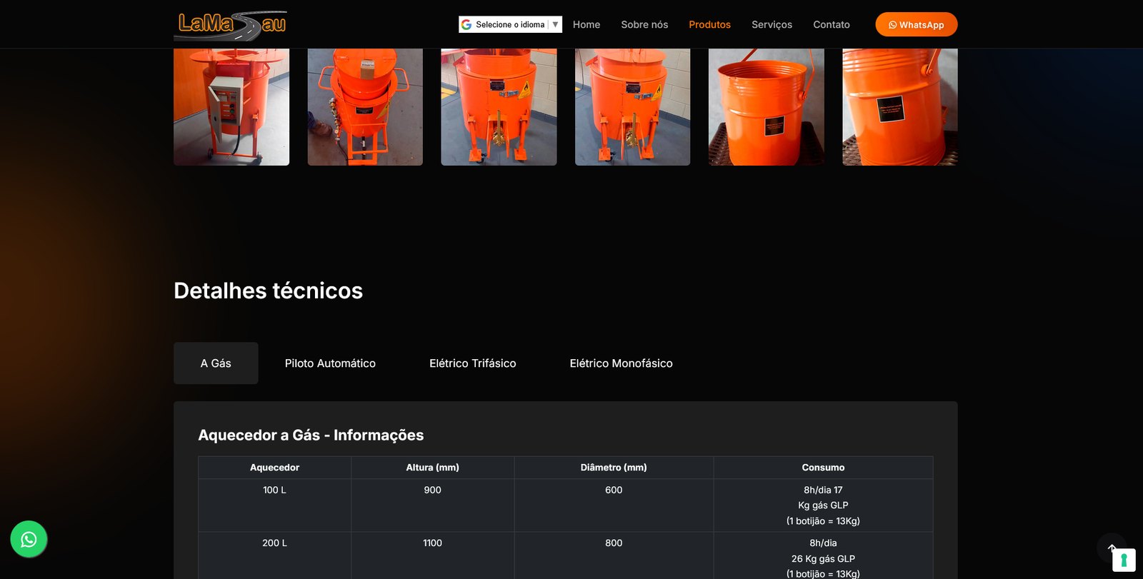 Detalhes técnicos do equipamento